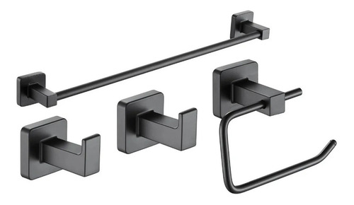 Imagen 1 de 2 de Set Accesorios Baño Piazza Cube 4 Piezas Negro Ahora12 18