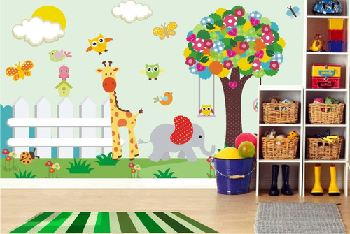 Adesivo Infantil Painel Zoo Animais Safari Arvores Galhos 05 Cor Colorido