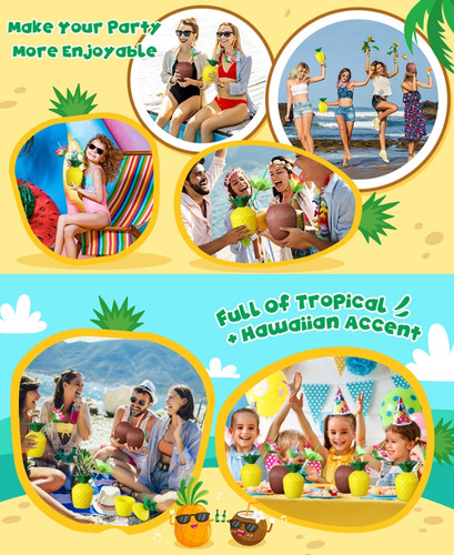 3 Tazas De Coco Y 3 Tazas De Piña Para Fiesta Hawaiana