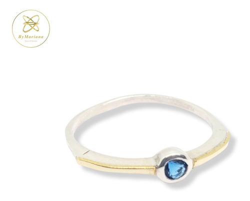 Imagen 2 de 4 de Anillo Plata Y Oro Fino Con Piedra Redonda Chica
