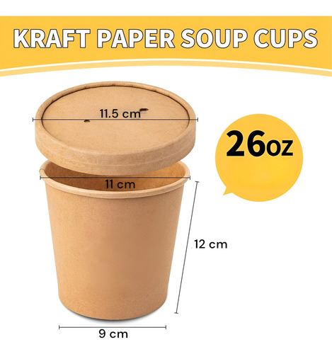 Set X50 Potes Contenedor De Alimentos Pote Kraft C/tapa 26oz Bowl Kraft Envases Pote Kraft 760ml Ensaladera Potes Para Colaciones Contenedor De Alimentos Bowl Sopa Potes Bowl Ensalada Pasteleriuscl