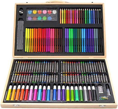 Set De Arte 180 Pcs Lapices Para Colorear Maleta De Madera