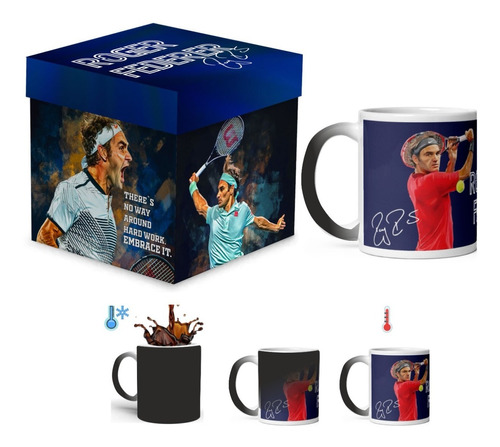 Roger Federer Taza Mágica Con Autógrafo Y Caja De Regalo 