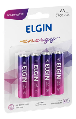 Imagem 2 de 6 de 08 Bateria Elgin Aa 2700mah Recarregável Alcalina 2 Cartela