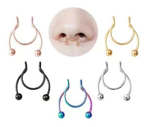 Piercing Argolinha Nariz Septo Falso Fake Preto Prata Dourado Aço