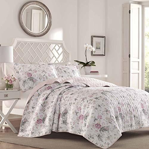 Laura Ashley Breezy Juego De Cobertor Floreado Rosado Y Gris