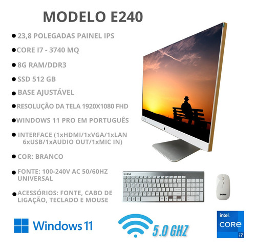 Computador All In One Pc Ssd512 Intel Core I7 8gbram 23,8pol Cor Branco