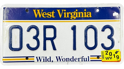 West Virginia Original Placa Metálica Carro Eua Americana