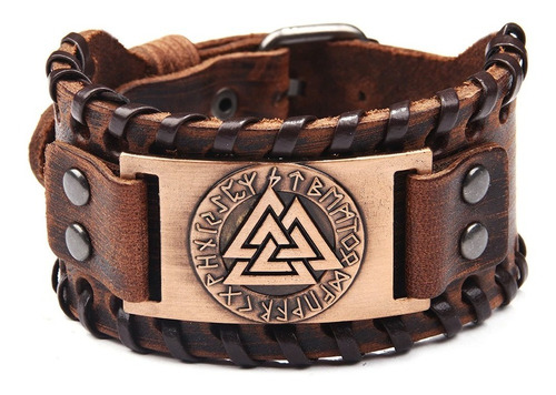 Brazalete Cuero Valknut Vikingo - Pulsera Nórdica Thor Runas