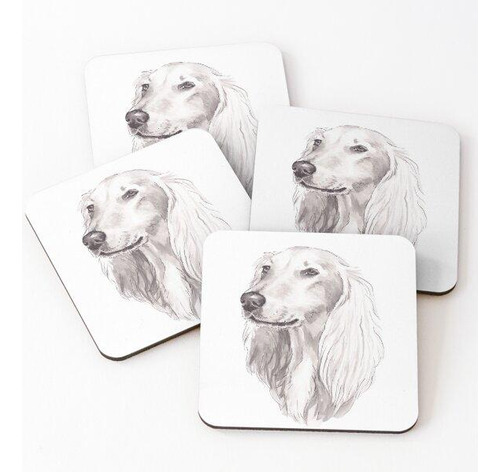 Set Posavasos Dibujo De Tinta De Arte De Perro Saluki Calida