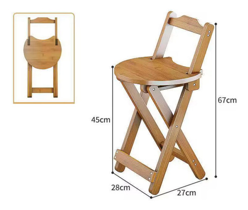 Banqueta Taburete De Bar Plegable De Madera Mate Marrón Claro