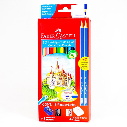 Set Colores X 12unds + Borra + 2 Lapiz + Taj Faber Castell