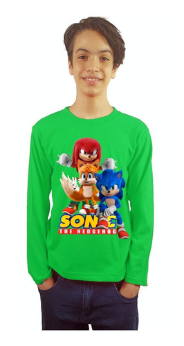 Polera De Sonic Manga Larga Estampada Dtf Cod 001