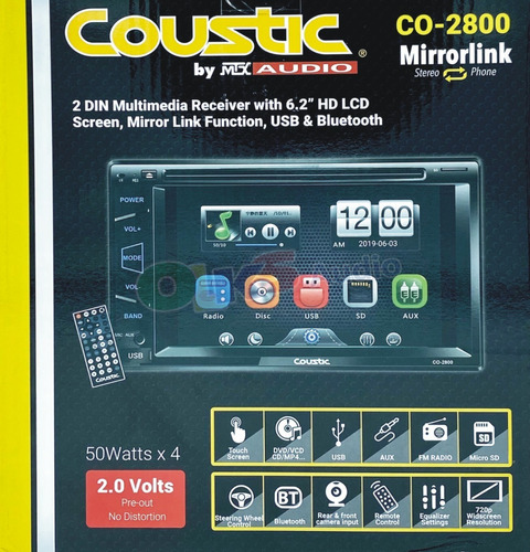 Autoestereo Pantalla 6.2 Bluetooth Cámara Coustic Co-2800