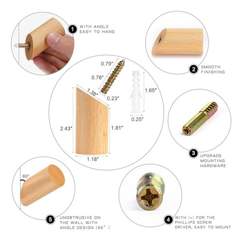 Ganchos De Madera, Paquete De 3 Ganchos De Pared Resistentes