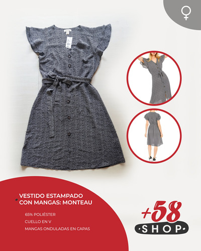 Vestido De Mujer Estampado Con Mangas En Capas: Monteau