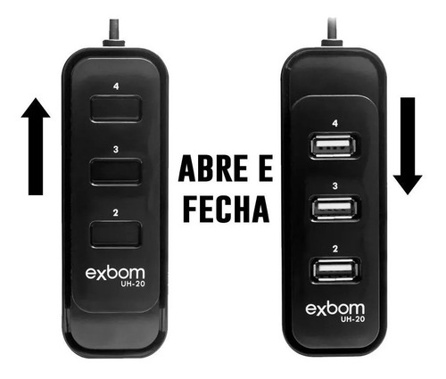 Imagem 4 de 5 de Hub Usb 2.0 4 Portas Uh-20 Preto Exbom Extensor High Speed