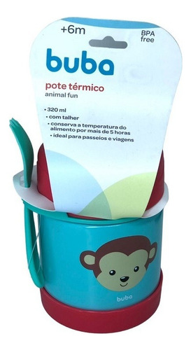 Pote Papinha De Bebê Térmico Inox Buba Baby 320ml Macaco Cor Verde