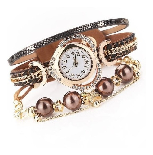 Relógio Feminino Vintage Bracelete Pulseira Pérolas Pingente