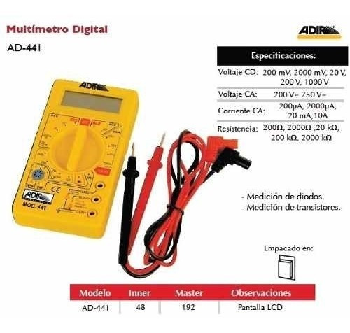 Multimetro Digital  Pantalla Lcd Ad441 Adir 432