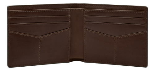 Cartera Plegable Hombre Fossil Derrick De Piel Marrón Diseño de la tela Liso
