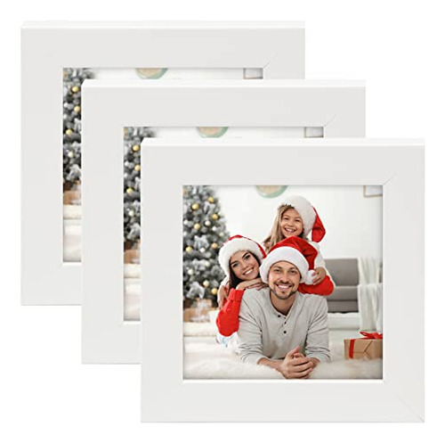 , Set Of 3, 4x4-inch Square Photo Wood Frames, White