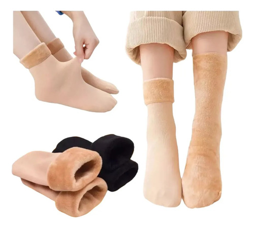 Pares Medias Térmicas Invierno Cálidas Polar Packs Elegibles Negro Y Beige 6 Negro Y 6 Beige
