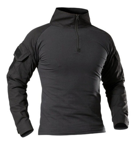 Polera Combat Shirt Negra De Combate Estilo Militar Airsoft