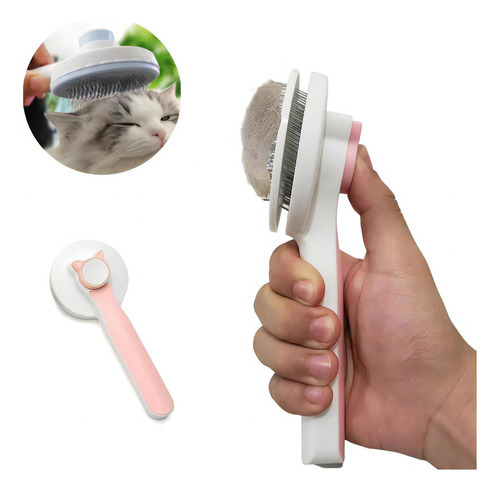 Escova Pet Massageadora Auto-limpante Macia Cão E Gatos Rosa