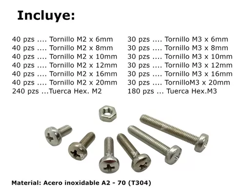 Tornillo M2 X 20mm Inoxidable Ph 100pzs Con Tuerca