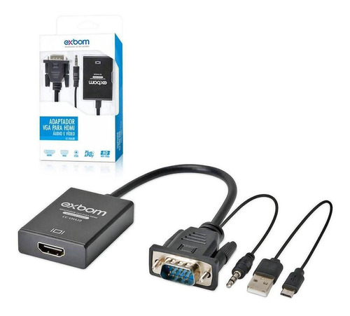 Cabo Mini Convesor Vga Para Hdmi Com Áudio E Vídeo Full Hd