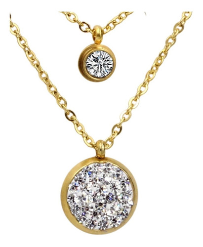 Imagen 2 de 4 de Collar Multicapa Dorado Doble Layer Acero Moda Chapa Oro