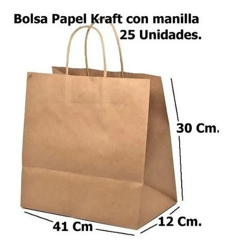 25 Bolsa De Papel Kraft Con Asa O Manilla. 30x41x12. Lisas