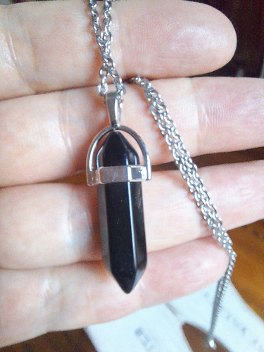 Dije Péndulo Bipolar De Onix Negro Con Cadena De Acero Quirú Negro