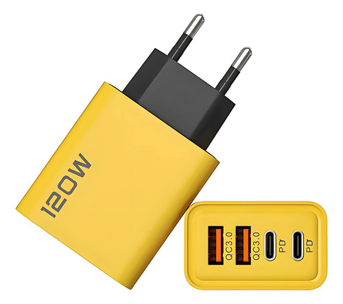 Carregador Celular 4 Entradas Usb E Usb C Fonte 120w Amarelo