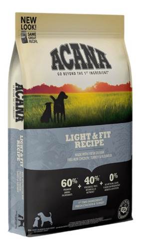 Imagen 1 de 2 de Alimento Acana Light & Fit Recipe para perro adulto todos los tamaños sabor mix en bolsa de 11.4kg