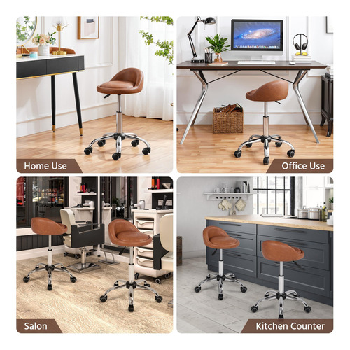 Taburete Giratorio Ajustable Con Ruedas Y Soporte Espalda Ma