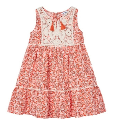 Vestido Motivo Crochet De Algodón Para Niña Naranja 393093