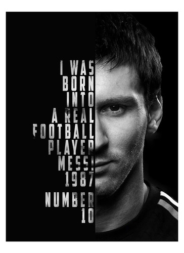 Póster Papel Fotográfico Leo Messi Frase B/n Sala 45x30