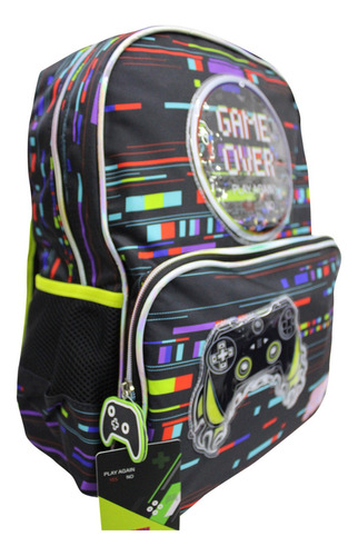 Mochila Primaria Game Over Videogame Burbuja Videojuegos Color Negro Diseño De La Tela Liso