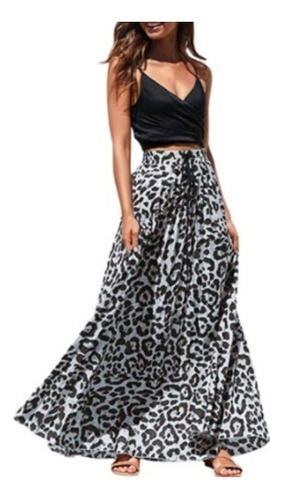 Falda Larga For Mujer De Leopardo Con Cordón Alto