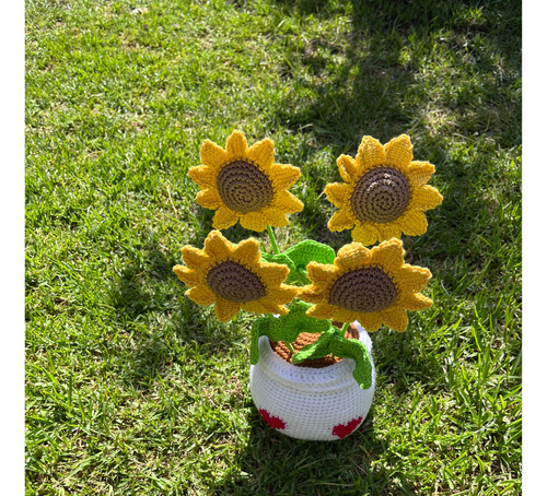 Girasoles A Crochet Con Macetero