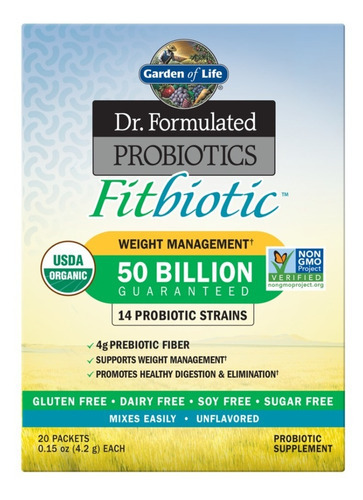 Garden Of Life Fitbiotic 50 mil millones, 4 g de fibras, sabor prebiótico, sin sabor