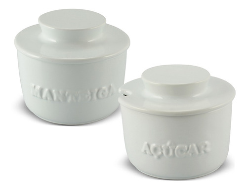 Conjunto Açucareiro Manteigueira Branco Mondoceram Gourmet