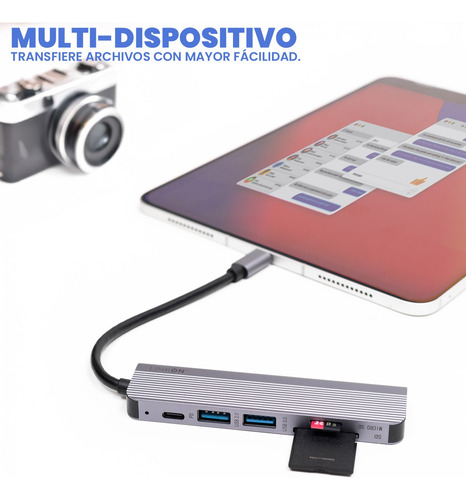 Hub Adaptador Usb Tipo C 6 En 1 Para Mac Macbook Windows Gris Claro