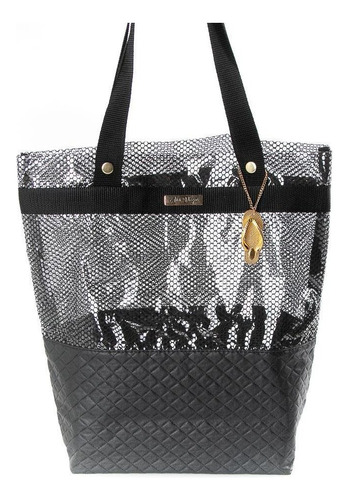 Bolsa Tote Shopper Praia Ombro Feminina Impermeável Cor Preto Desenho Do Tecido