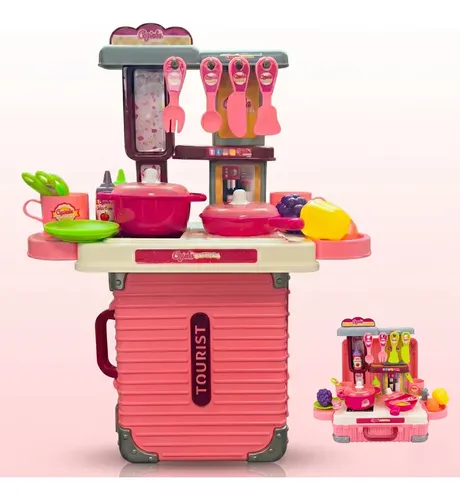 Kit Cozinha Infantil Brinquedo Portátil Com Acessórios Rosa