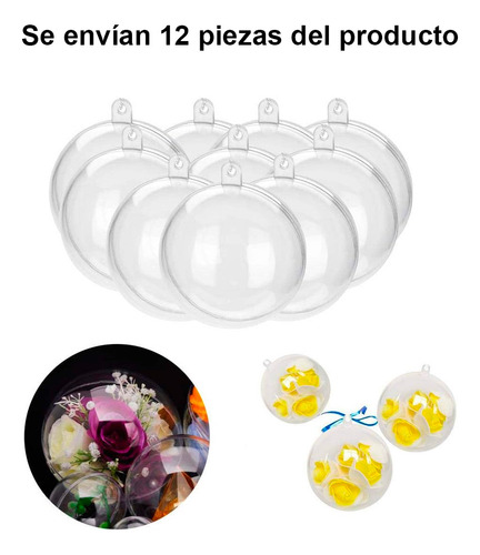 Esferas Bolas Transparentes Rellenables Plastico 8cm 12 Pzs