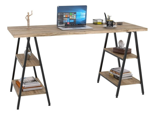 Mesa Para Escritório Industrial Cavalete Form 150cm Carvalho