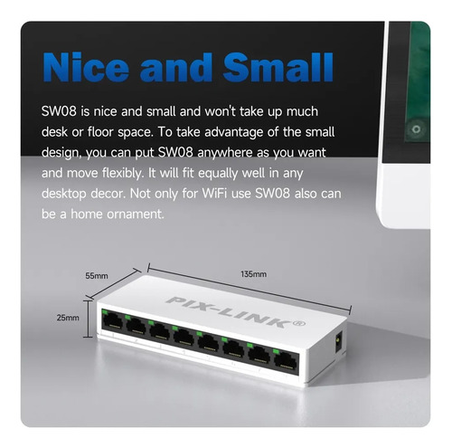Interruptores De Red Pix-link Sw08 Miniethernet De 8 Puerto